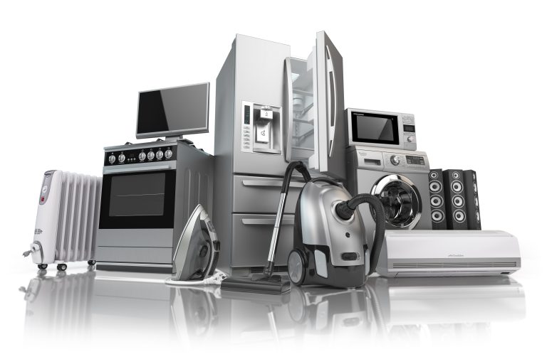 Home appliances. Set of household kitchen technics isolated on white background. E-commerce online internet store of appliances. 3d illustration